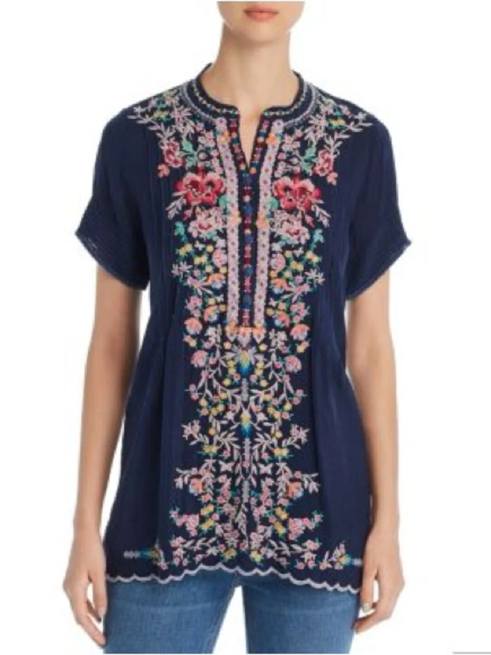 JOHNNY WAS RAINA FLORAL EMBROIDERY PINTUCKED TOP - Picture 15 of 16
